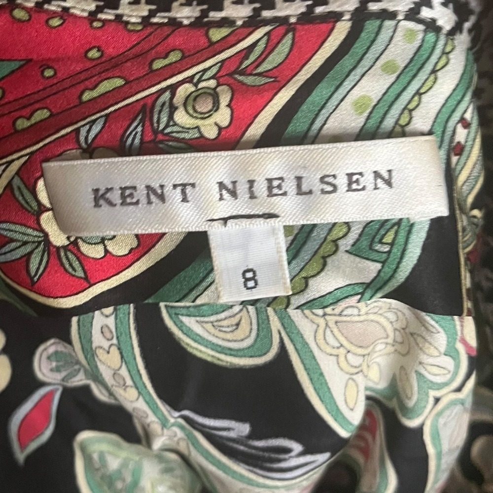 Kent Nielsen Black Paisley Print Retro Button Up Shirt Size 8 Houndstooth Cuffs - Picture 3 of 5